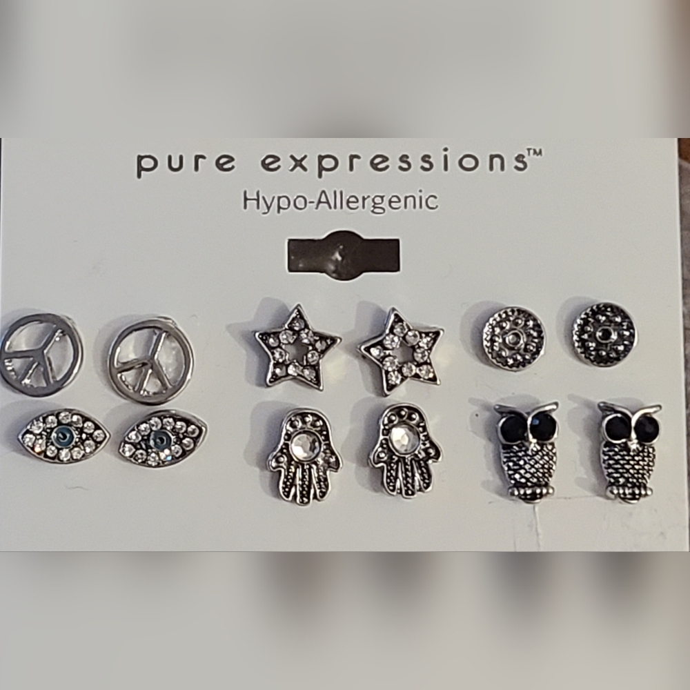 6 PAIRS PURE EXPRESSIONS HYPO-ALLERGIC ANTIQUE SILVER STUD EARRINGS